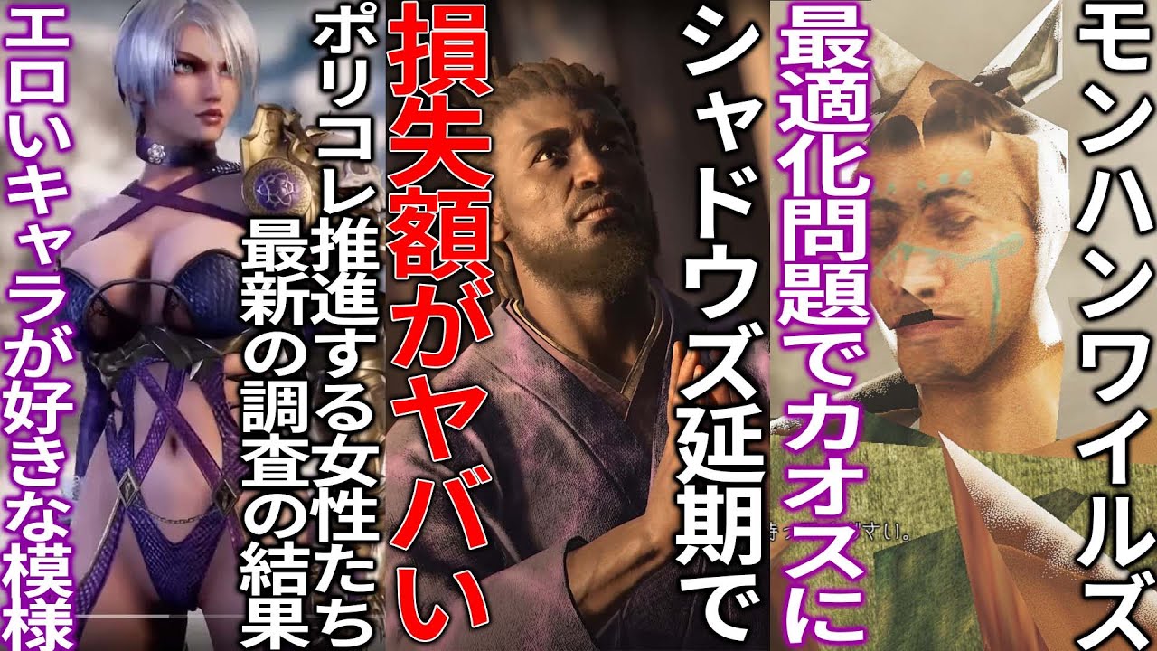 これはエグい...アサクリシャドウズ延期に伴い数十億の損失を出してしまう...モンハンワイルズPCの最適化の問題で地獄絵図と化す...DEIを推進する者たち結局エロいキャラが好きだということが判明する