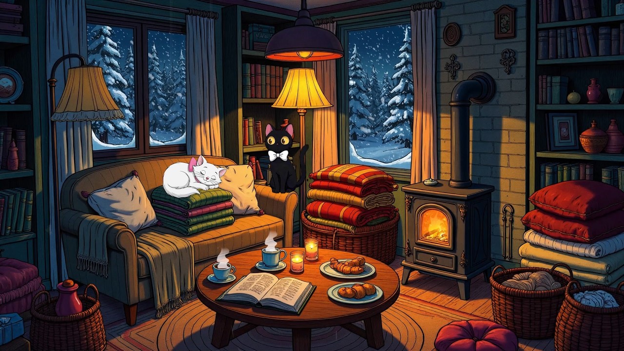 vintage jazz on a snowy 1950s morning cozy winter ambience in new york city