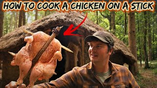 How To Cook A Chicken On A Stick | Foraging for WILD FOOD | Primitive Bushcraft Cooking Method