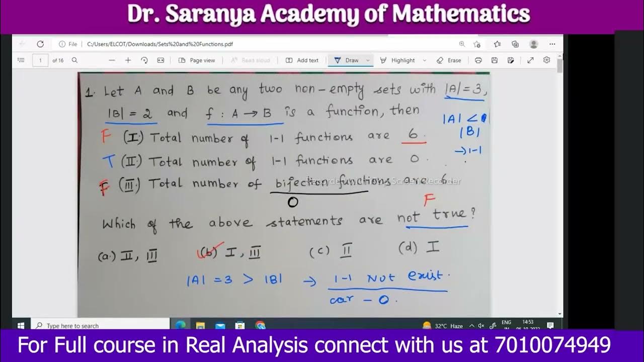 Sets and Functions Parachute test, Real Analysis in Tamil by Dr Saranya YouTube