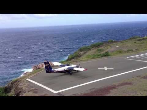 Shortest runway in the world! HD 1080p, landing and take off, saba airport