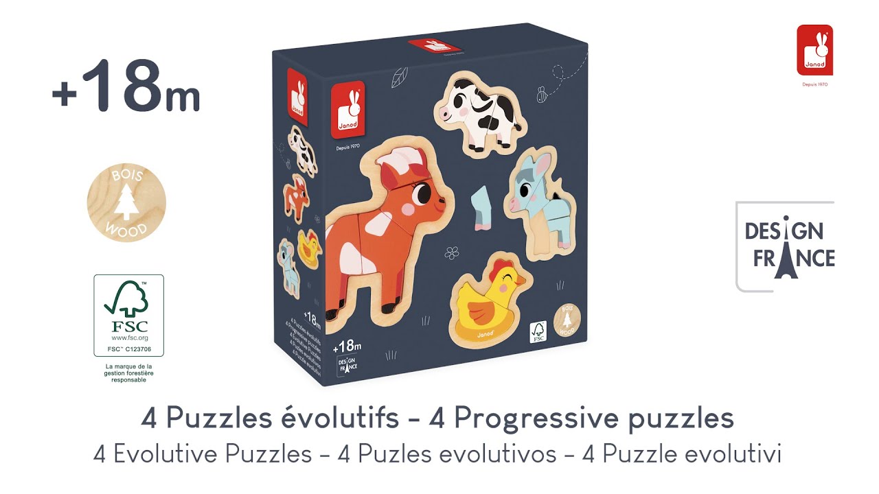 4 Puzzles Évolutifs Animaux de la Ferme   6 9 12 16 Pièces   Jouets