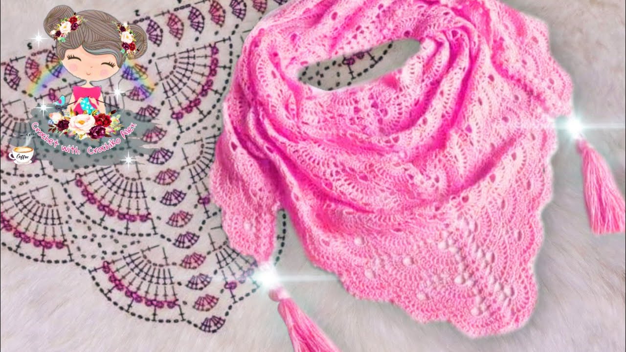 سكارف كروشيه / غرزة / شال كروشيه  / للمبتدئين / Tutorial Triangle scarf for women /crochet scarf