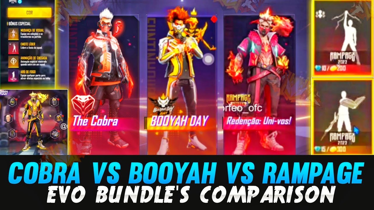 COBRA VS BOOYAH VS RAMPAGE EVO BUNDLE'S COMPARISON || VISHAL FREE FIRE 