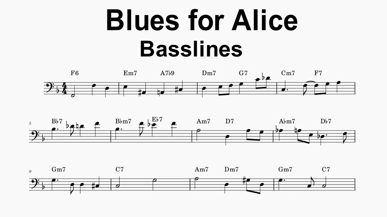 Sight Reading Practice - Blues for Alice - Basslines - YouTube