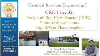 CRE lec 32: Design of Plug Flow Reactor (PFR)..Volume/Space Time..Liquid/Gas Phase reaction.