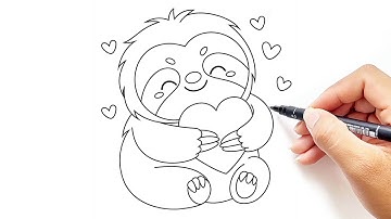 How to Draw a cute sloth holding a heart- Easy Drawing Step by Step Ep38