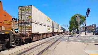 BNSF freight train is passing through LaGrange, Illinois.