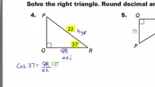 Day 7 HW   #1 to #5    Solving Right Triangles Tangent, Sine and Cosine