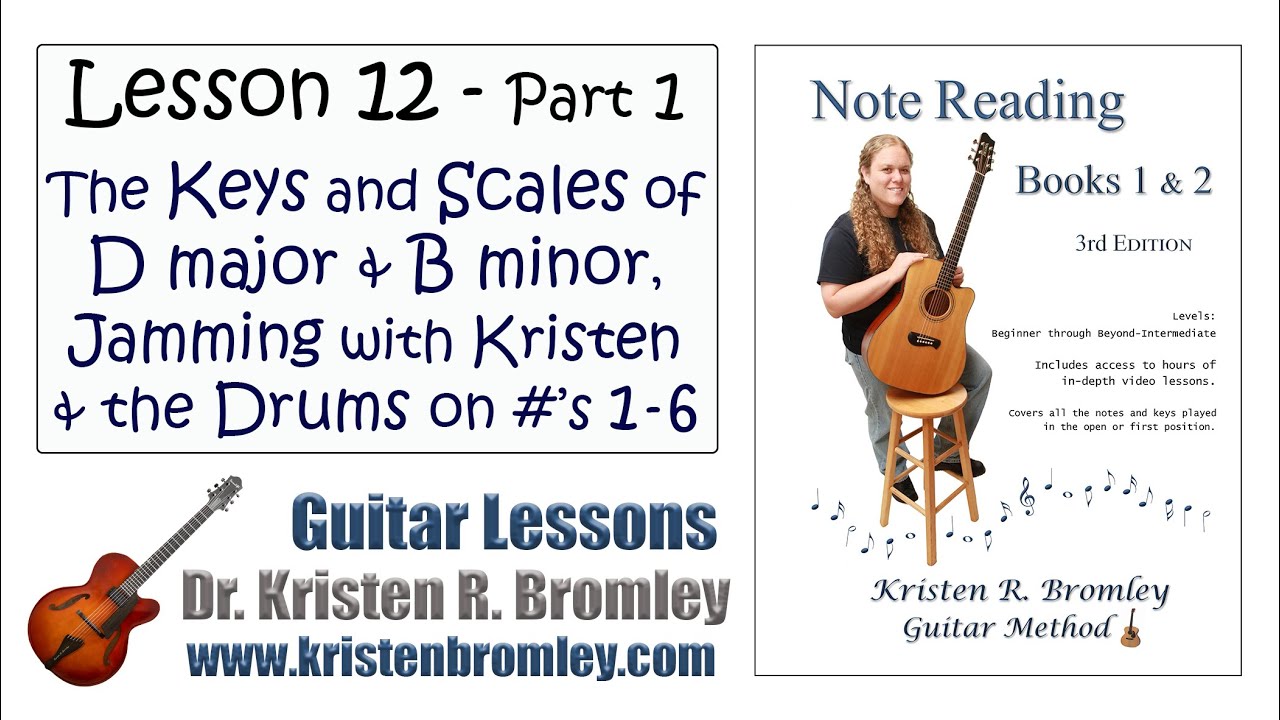 Тональности ре мажор и си минор и гаммы в первой позиции, упражнения 1–6: чтение нот. Урок 12.1