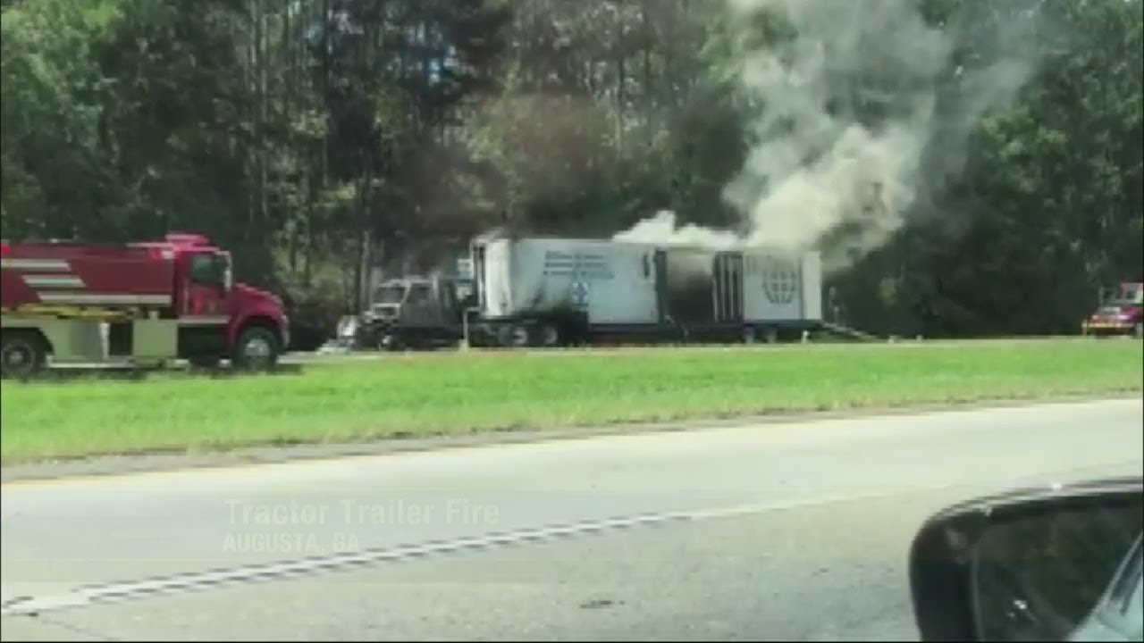 Tractor trailer fire stops traffic on I-20 for two hours - YouTube