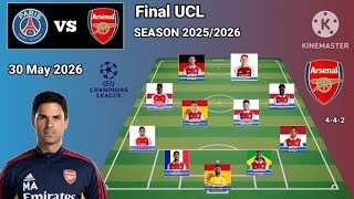 PSG vs Arsenal 4-4-2 Lineup with Havertz's Final UCL Season 2025/2026
