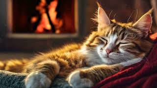 Crackling Fireplace with Cat Purring Sounds🔥 Cat Sleep Video 4K. Sleeping Cat by Fireplace Noises 4k