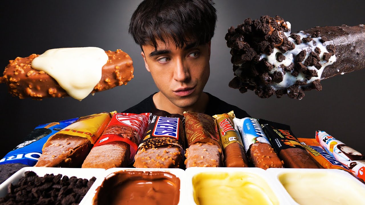 ASMR CANDY ICE CREAM BARS (SNICKERS, OREO, MAGNUM, KINDER, YOGURT MOUSSE) 리얼사운드 먹방 | McBang ASMR