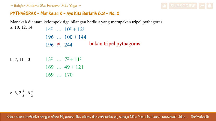 Pasangan tiga bilangan berikut yang bukan tripel pythagoras adalah a 5 13 15 b 7 8 11 c 8 15 17