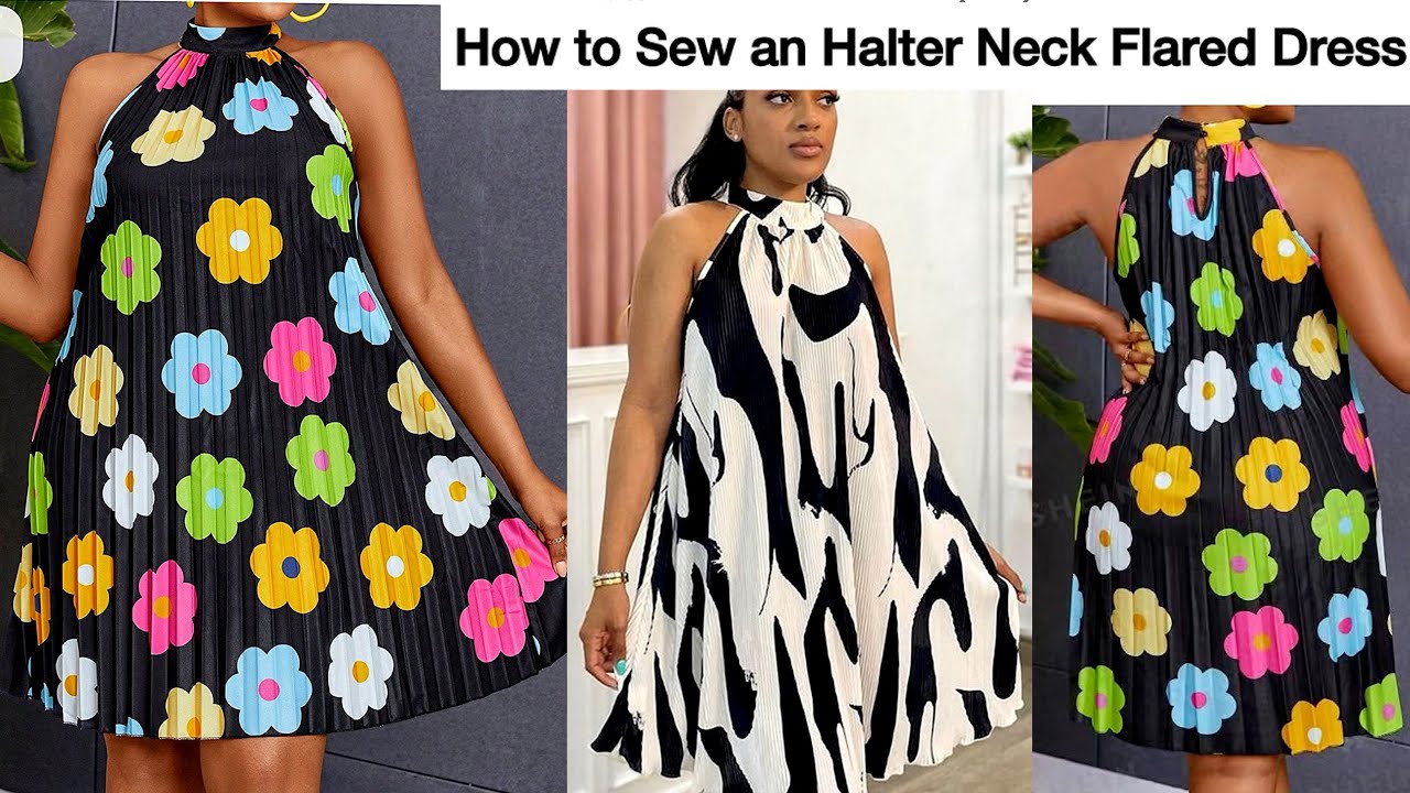 how to cut halter neck dress and Sew a Circle flare halter neck pattern making