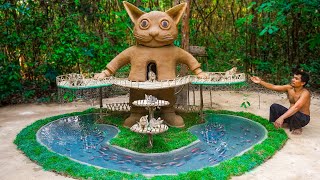 Rescue Cats Build Water Park Around Cat House To Prevent Insect