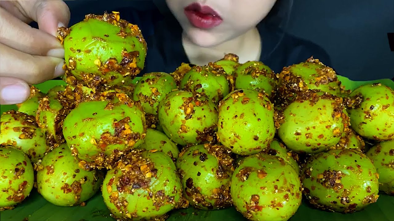 ASMR Spicy Fresh Green Plums ( EATING SOUNDS )