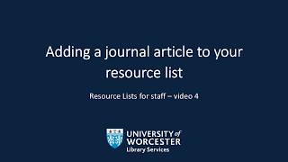 Adding a journal article to your resource list