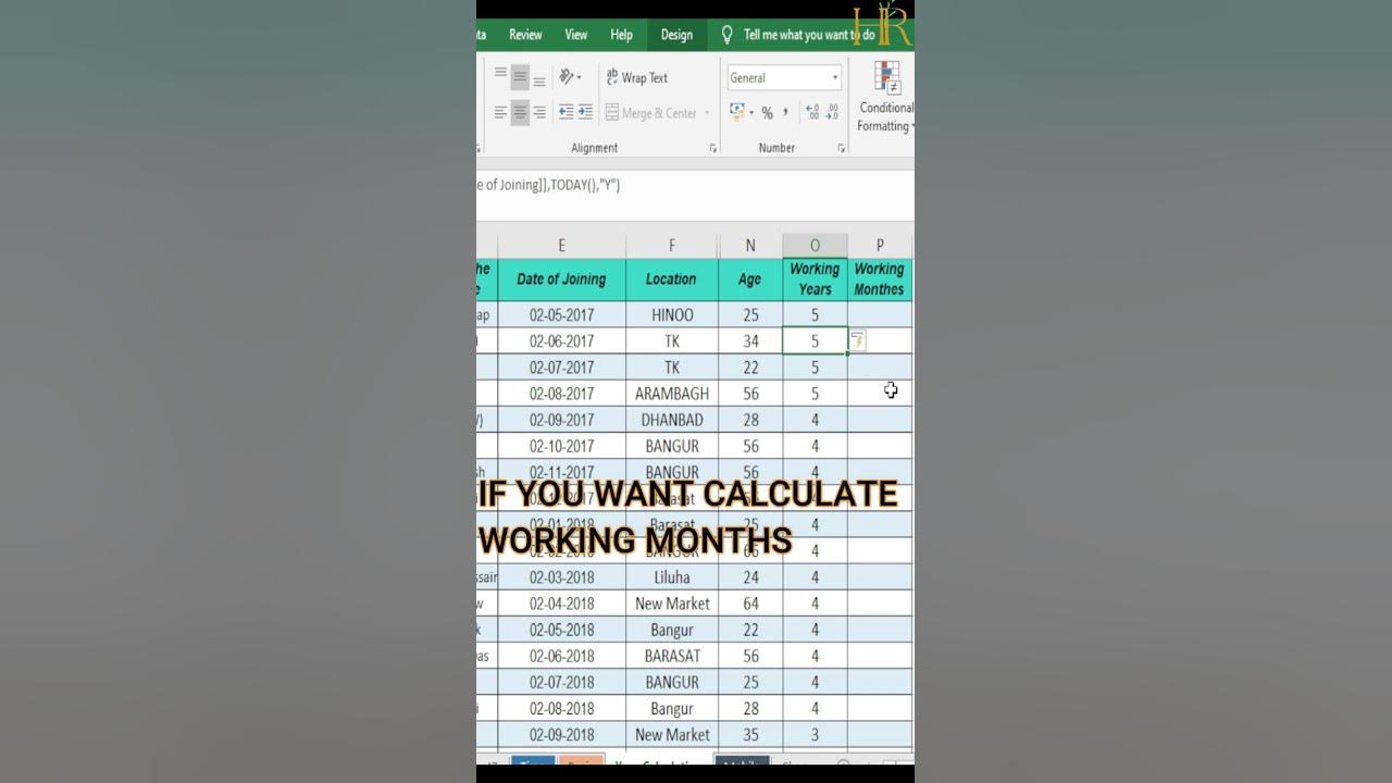 Calculate working years months hr calculate the number of years
