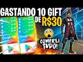 GASTANDO 10 GIFT CARD DE R$30 NO FREE FIRE💎💎ZEREI A TODOS OS EVENTOS E SORTE ROYALES 😱MUITO DIAMANTE