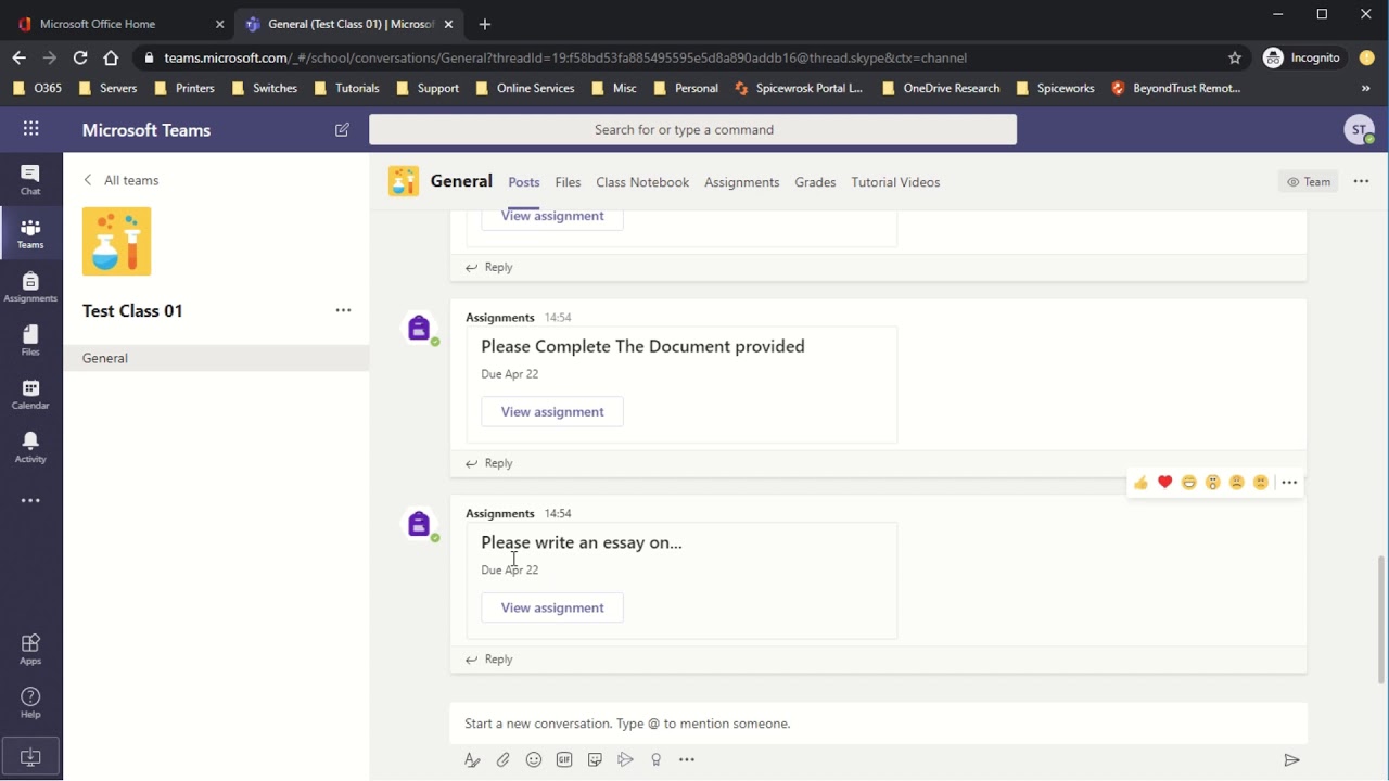 microsoft teams assignment returned meaning