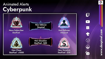 Cyberpunk Animated Twitch Stream Alerts | Neon Glitch Sci-Fi Twitch Alerts Pack