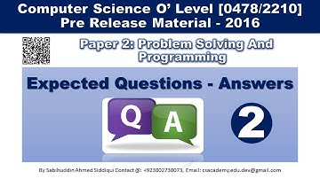 Pre Release Expected Questions CS2210-2016 Part 2