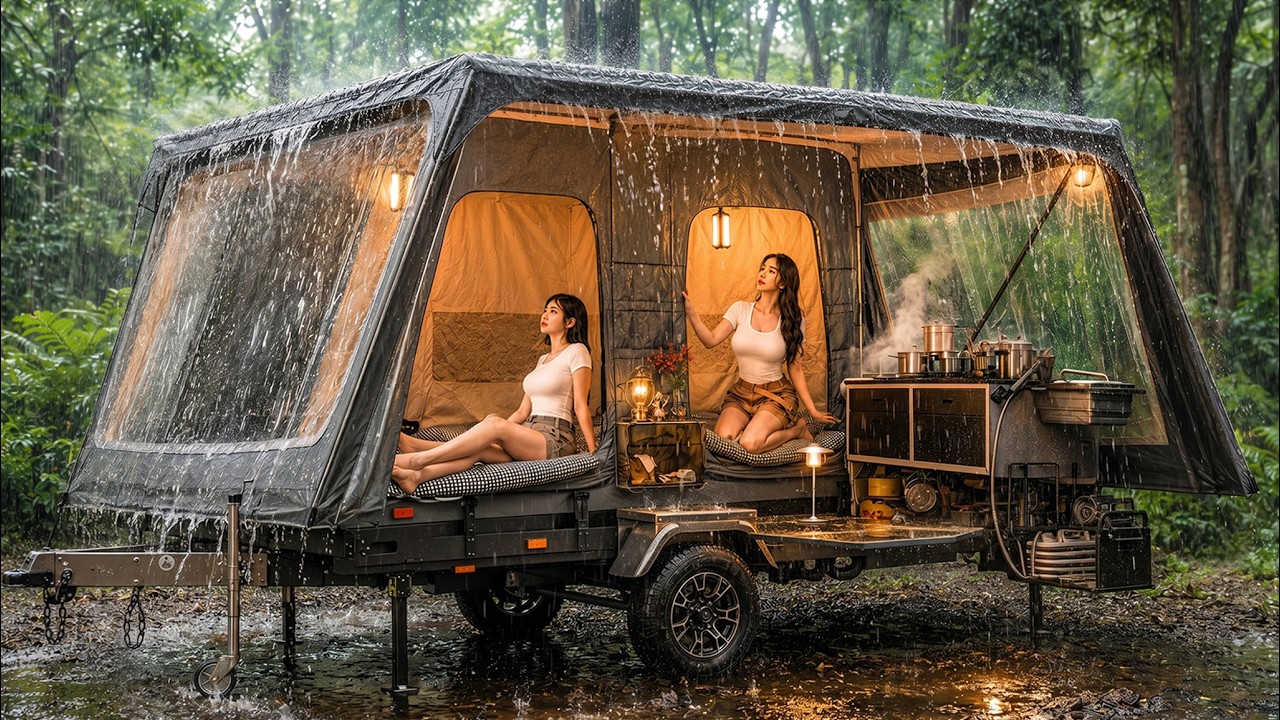 ☔️ HEAVY RAIN CAMPING WITH A 3-ROOM TENT TRAILER