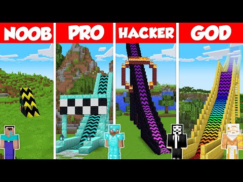 Trampoline Build Battle Challenge Noob Vs Pro Vs Hacker Vs God Minecraft Animation 