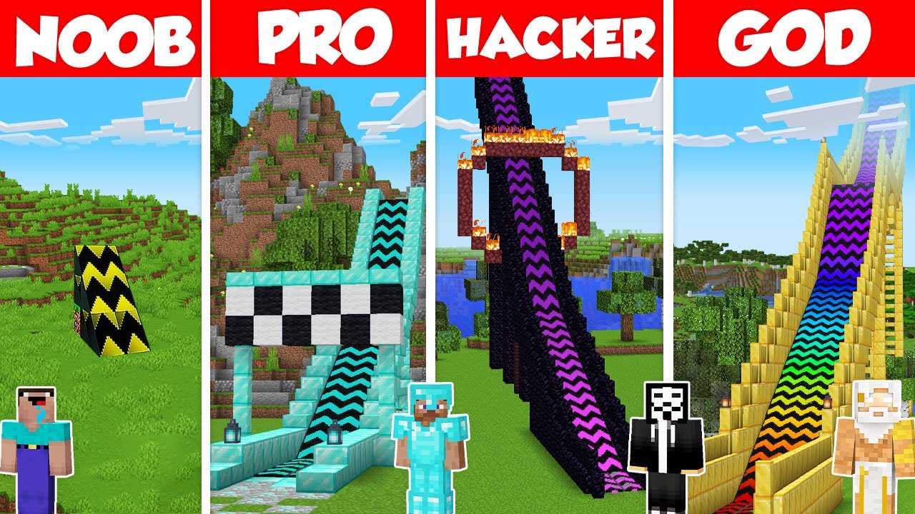 Trampoline Build Battle Challenge - Noob vs Pro vs Hacker vs God - Minecraft Animation