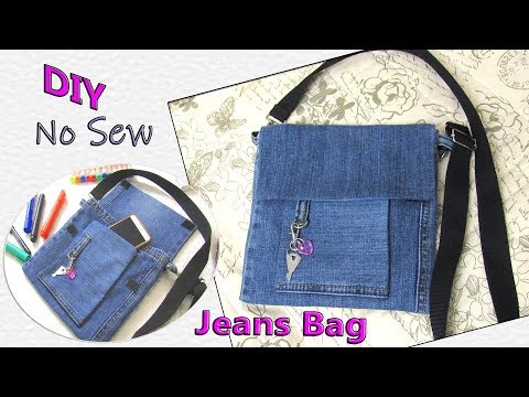 DIY Jeans Bag Recycling No Sew - How To Make Hand Bag Purse From Old ...