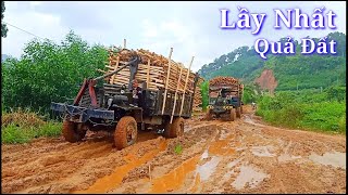 3 Xe Độ Chở Gỗ Đường Lầy Lội Quá & Phải Tời Lên Dốc | The most muddy wooden road truck and the winch
