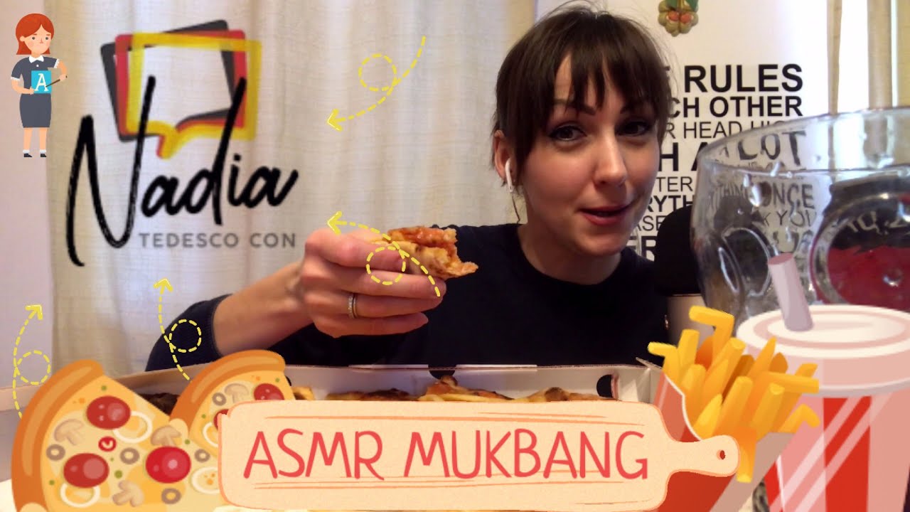 ASMR MUKBANG 😋  A pranzo insieme con PIZZA🍕PATATINE FRITTE🍟 e TEDESCO CON NADIA 👩🏼‍🏫 ASMR ITA