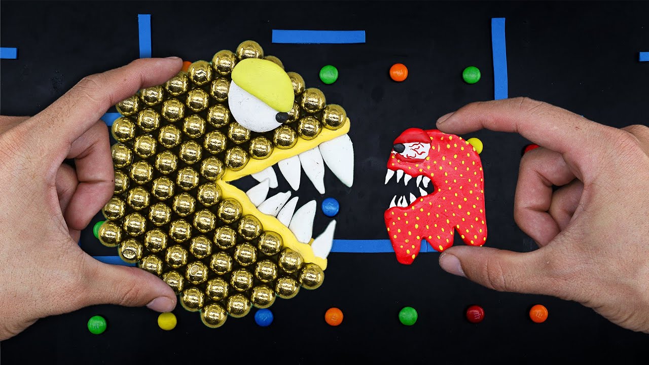 Magnetic Pacman vs Ghosts Battle | Pacman stop motion @PacmanStopMotion