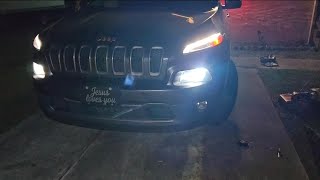 How to replace a high beam and low beam bulbs on Jeep cherokee 2017 with led lights, headlight 