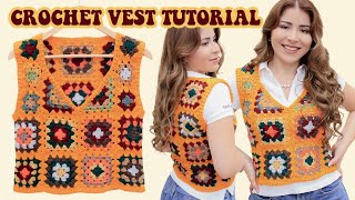 Easy Crochet Granny Square Vest Tutorial