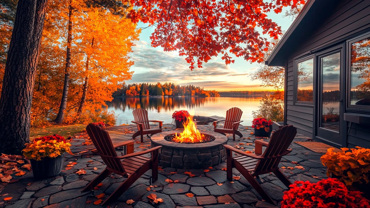 Serene Autumn Morning: Cozy Fire Pit & Nature's Sounds by the Lakeside ...