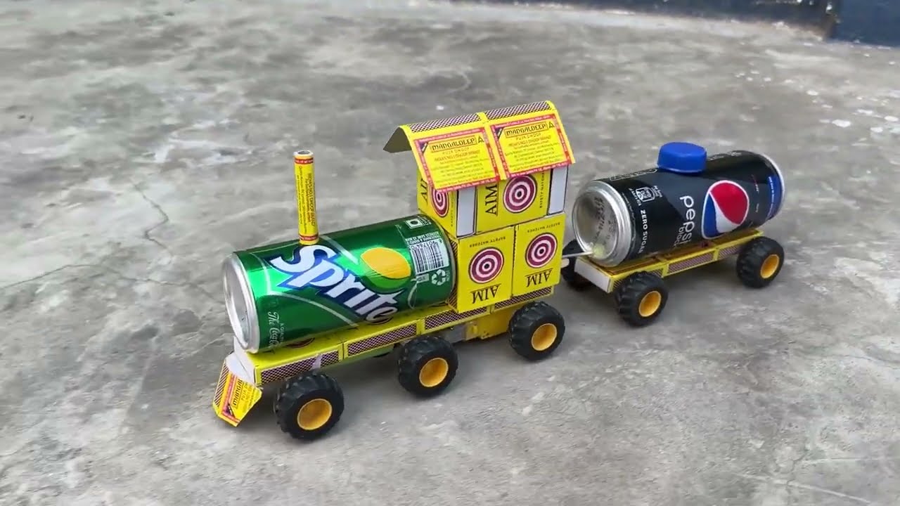 how to make toy train at home - soda can train toy - diy toys - making train using matchbox