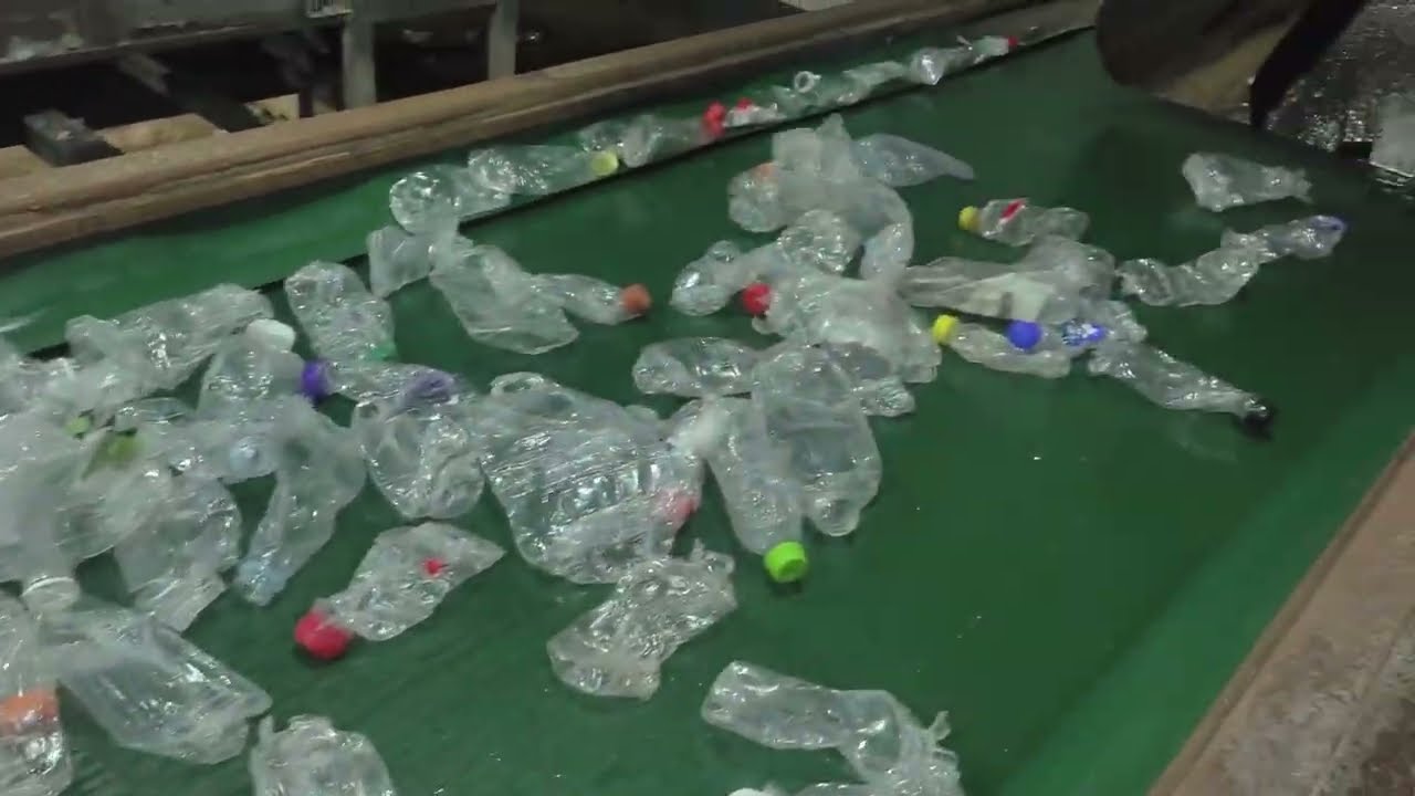 Large quantities of plastic bottles are recycled and reused, leading to resource regeneration