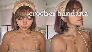 สอนถักที่คาดผมสามเหลี่ยมง่ายๆสำหรับมือใหม่🌼 | How to Crochet Bandana 💛