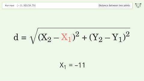 Find the distance between two points p1 (-11,92) and p2 (58,70): Step-by-Step Video Solution