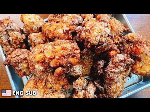 これが驚くほどウマすぎて市販やお店の唐揚げじゃもう満足出来ない…と何度も言われた『世界一美味い塩麹と鰹節の唐揚げ』ずっとザクザクじゅーしー♪Fried Chicken (Karaage)飯テロ　大食い