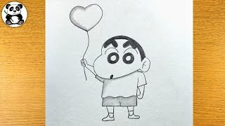 Cute shinchan boy holding balloon pencil drawing | cartoons drawings @TaposhiartsAcademy