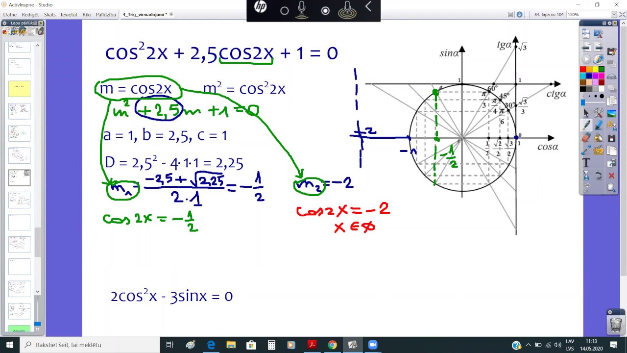 11.klase. Matemātika. Trigonometrisko vienādojumu risināšana ar substitūcijas metodi
