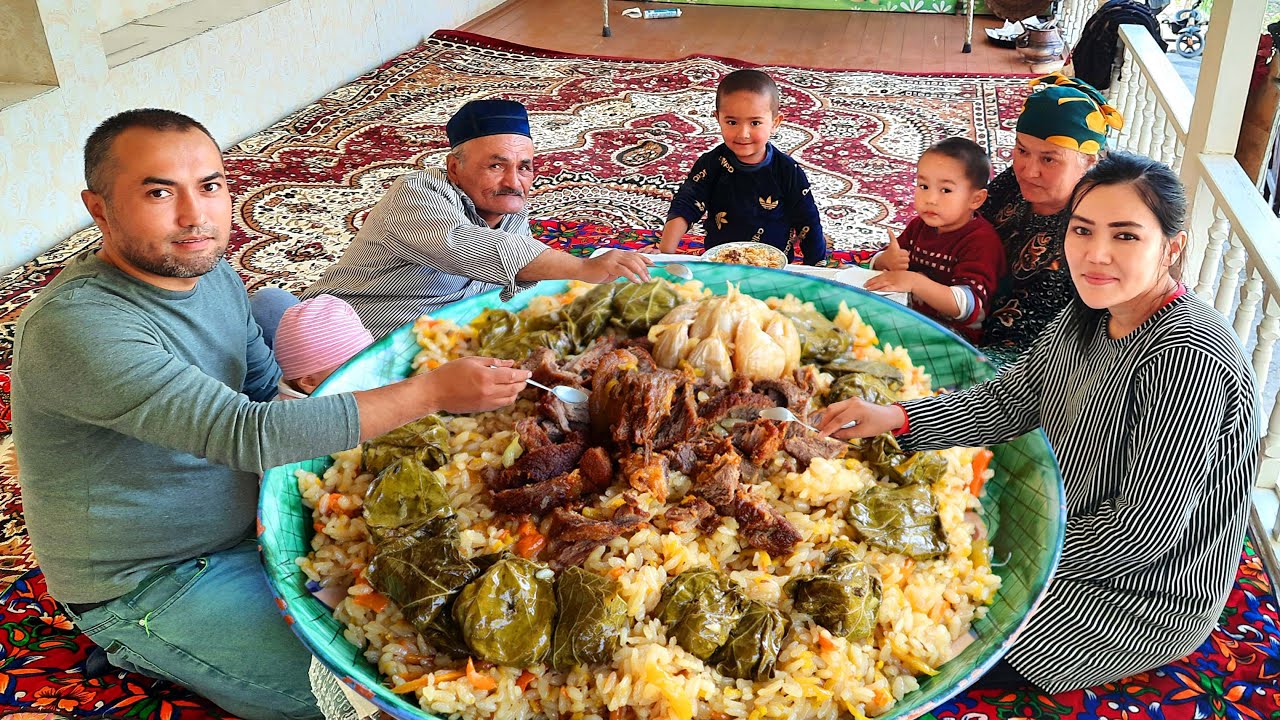Настоящие узбекские ПЛОВ с виноградными листьями | Tok oshi | Uzbek pilaf with grape leaves