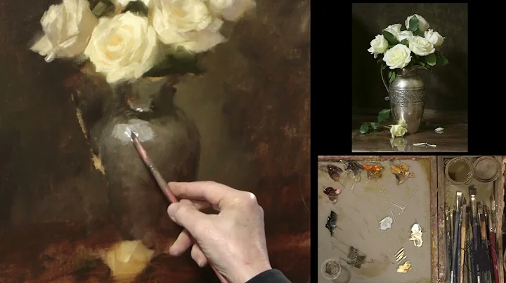 Time lapse Painting White Roses in a Silver Vase w...