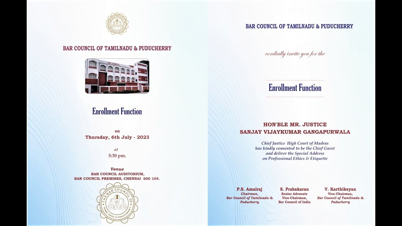 Bar council of tamilnadu puducherry enrollment function date 06 07