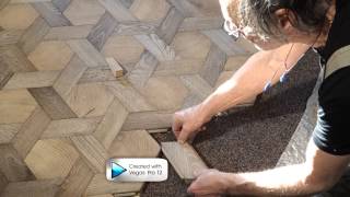 Pose de pavés bois debout en hexagone / Laying end grain wood flooring