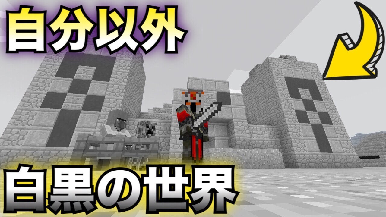 マインクラフト 自分以外は白黒になる不思議な世界でマイクラをしてみた アドオン Youtube